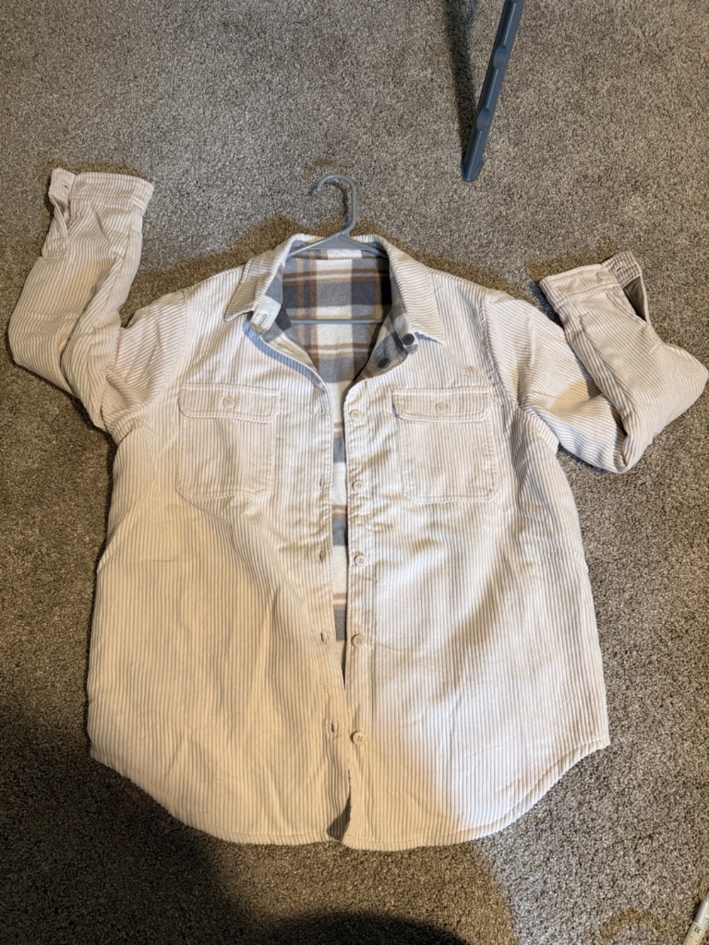 Light Beige Corduroy Flannel Shirt Jacket